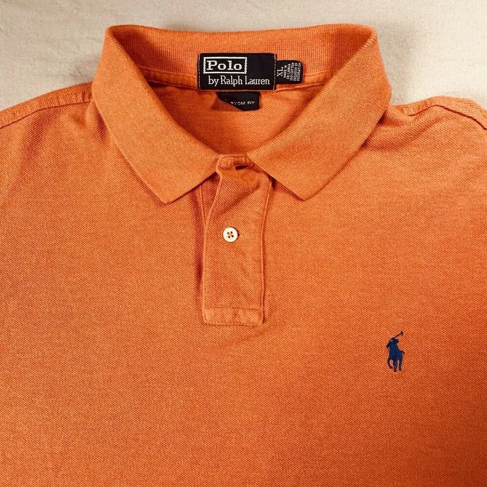Polo Ralph Lauren Polo Short Sleeve Shirt Preppy Orange Custom Fit Men’s Size XL
